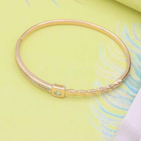 Twist Design Rose Gold Bangle with Crystal Square Accent, XPBL0523 - Picture 2 of 12